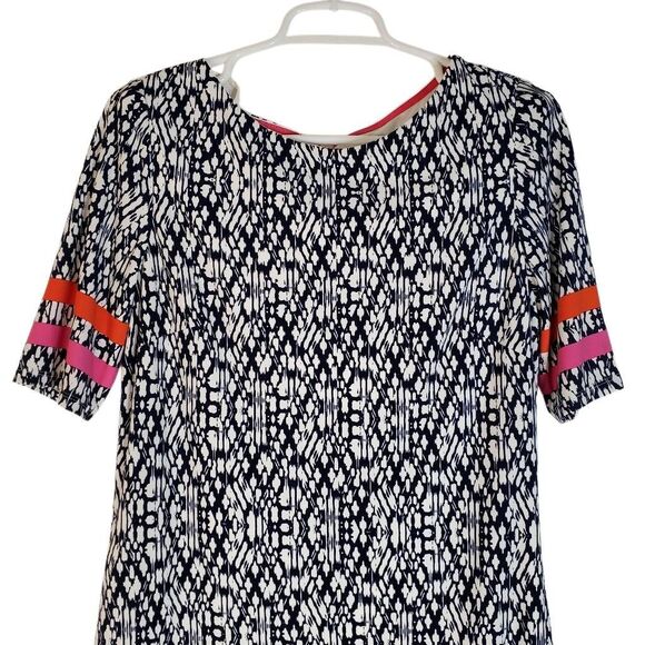 Eliza J Short Sleeve Abstract Navy and White Print Dress Color Block Pink Size 8 - Picture 2 of 14